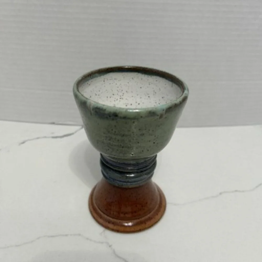 Studio, Art Pottery, Handmade, Goblet, Wine Glass, Drip Glaze, Signed, OOAK
